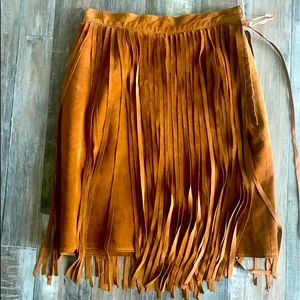 Vintage Brown fringe leather/suede skirt! Like new!